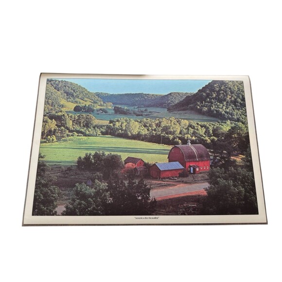 Vintage "America The Beautiful” Double Sided Laminated 5 Placemats with Box - Picture 5 of 9